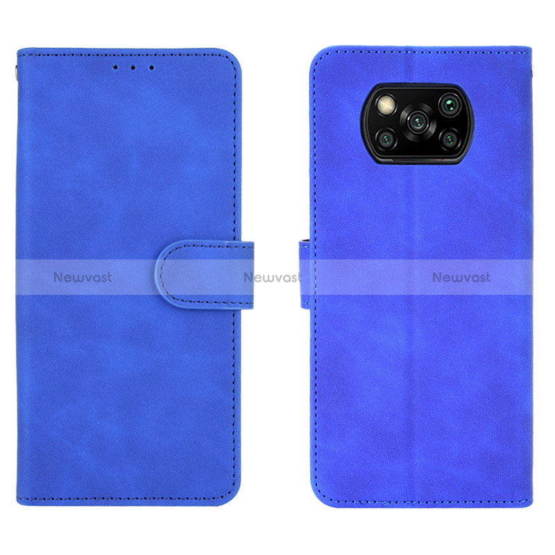 Leather Case Stands Flip Cover Holder L01Z for Xiaomi Poco X3 NFC Blue