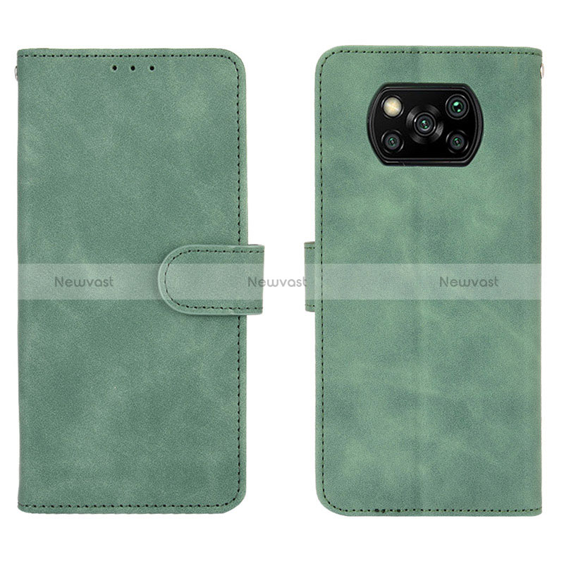 Leather Case Stands Flip Cover Holder L01Z for Xiaomi Poco X3 NFC Green