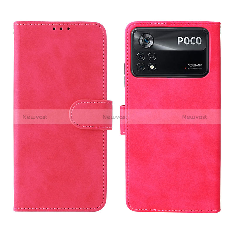 Leather Case Stands Flip Cover Holder L01Z for Xiaomi Poco X4 Pro 5G Hot Pink