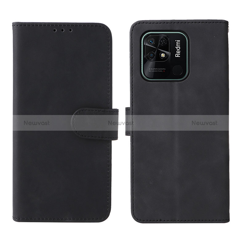 Leather Case Stands Flip Cover Holder L01Z for Xiaomi Redmi 10 India Black