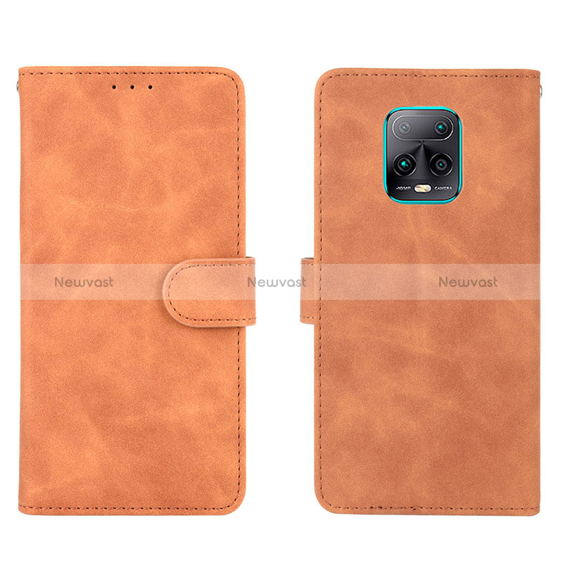 Leather Case Stands Flip Cover Holder L01Z for Xiaomi Redmi 10X Pro 5G Brown