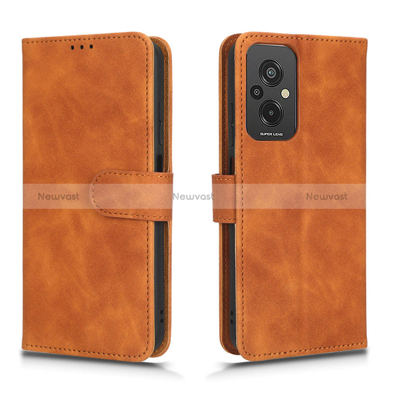 Leather Case Stands Flip Cover Holder L01Z for Xiaomi Redmi 11 Prime 4G Brown