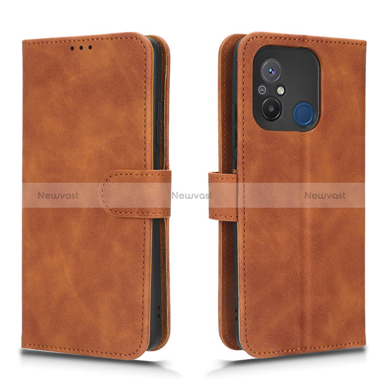 Leather Case Stands Flip Cover Holder L01Z for Xiaomi Redmi 12C 4G Brown