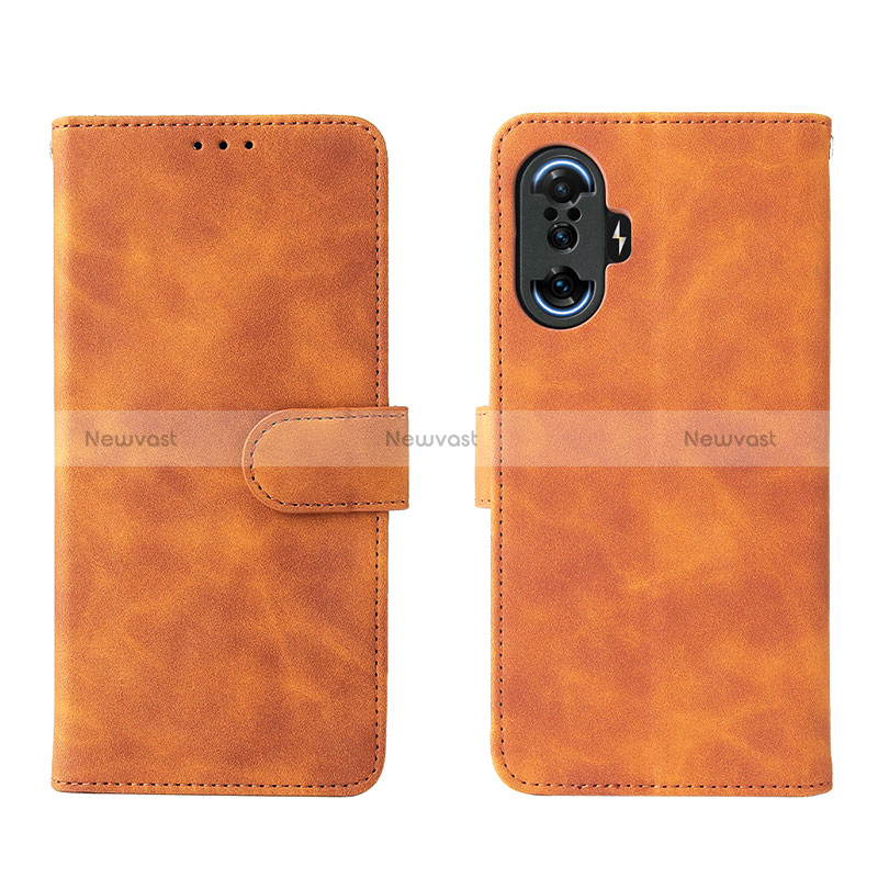 Leather Case Stands Flip Cover Holder L01Z for Xiaomi Redmi K40 Gaming 5G Brown