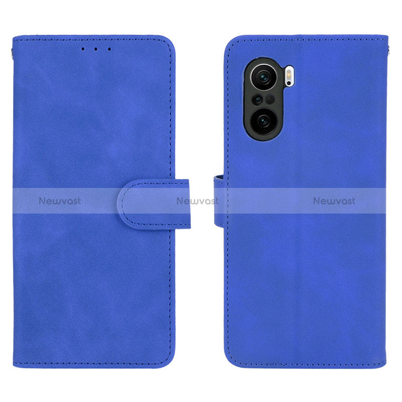 Leather Case Stands Flip Cover Holder L01Z for Xiaomi Redmi K40 Pro 5G Blue