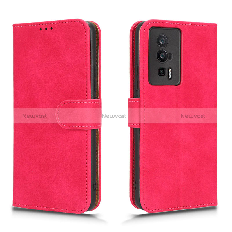 Leather Case Stands Flip Cover Holder L01Z for Xiaomi Redmi K60 5G Hot Pink