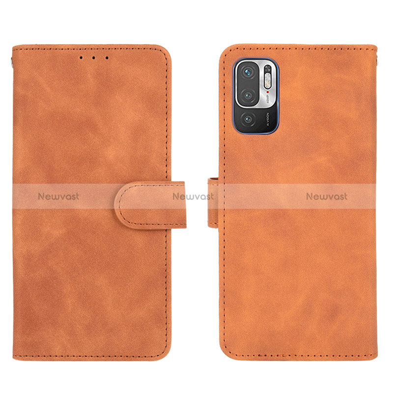 Leather Case Stands Flip Cover Holder L01Z for Xiaomi Redmi Note 10 5G Brown