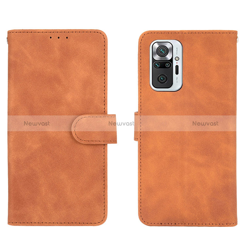 Leather Case Stands Flip Cover Holder L01Z for Xiaomi Redmi Note 10 Pro 4G Brown