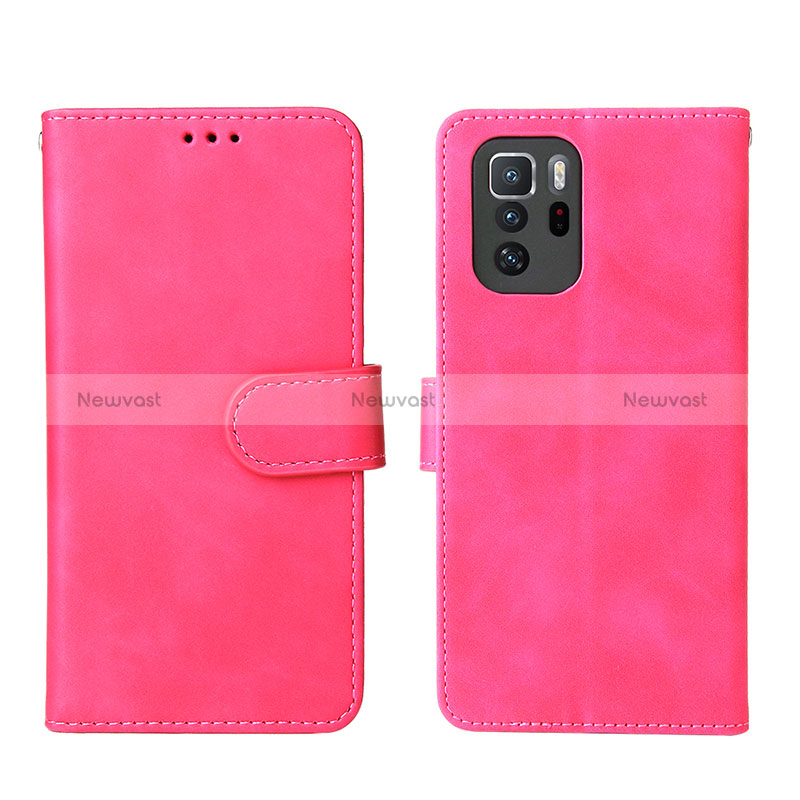 Leather Case Stands Flip Cover Holder L01Z for Xiaomi Redmi Note 10 Pro 5G Hot Pink