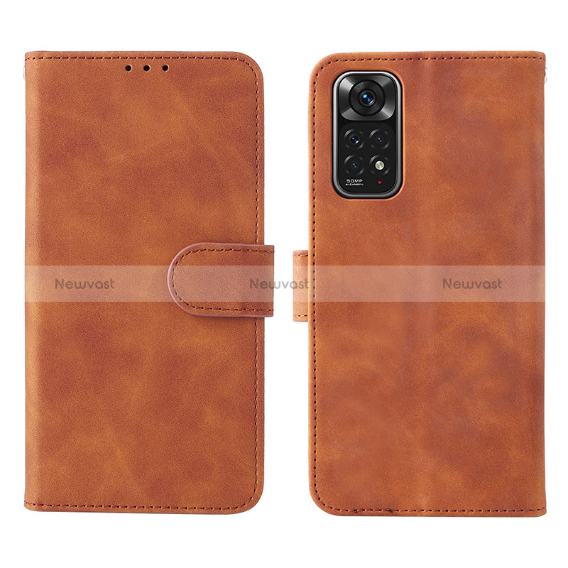 Leather Case Stands Flip Cover Holder L01Z for Xiaomi Redmi Note 11S 4G Brown