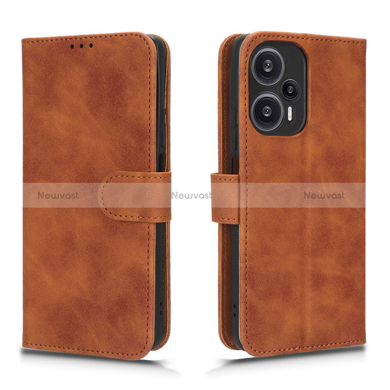 Leather Case Stands Flip Cover Holder L01Z for Xiaomi Redmi Note 12 Turbo 5G Brown