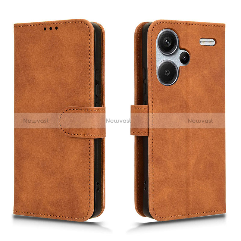 Leather Case Stands Flip Cover Holder L01Z for Xiaomi Redmi Note 13 Pro+ Plus 5G Brown