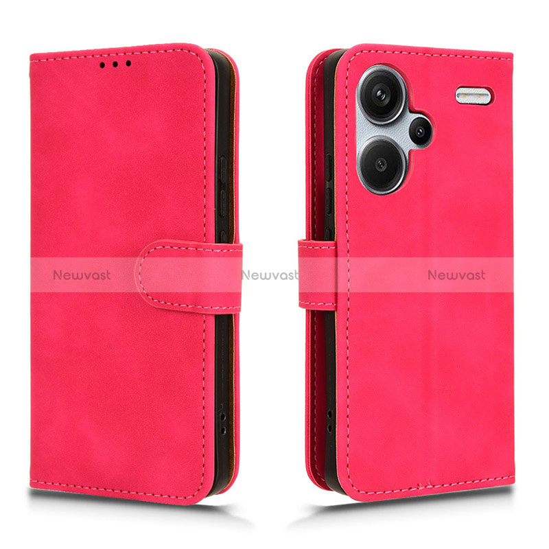 Leather Case Stands Flip Cover Holder L01Z for Xiaomi Redmi Note 13 Pro+ Plus 5G Hot Pink