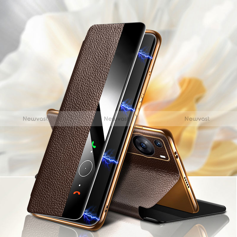 Leather Case Stands Flip Cover Holder L02 for Huawei P60 Brown