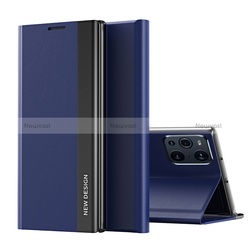 Leather Case Stands Flip Cover Holder L02 for Oppo Find X3 5G Blue