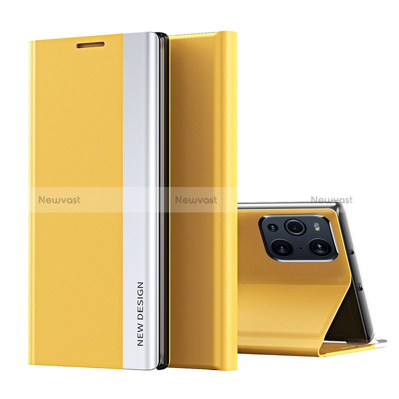 Leather Case Stands Flip Cover Holder L02 for Oppo Find X3 5G Yellow