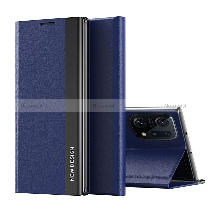 Leather Case Stands Flip Cover Holder L02 for Oppo Find X5 5G Blue