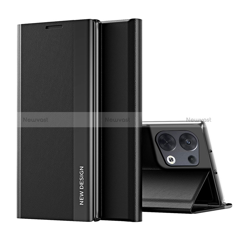 Leather Case Stands Flip Cover Holder L02 for Oppo Reno8 5G Black