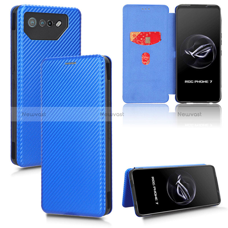 Leather Case Stands Flip Cover Holder L02Z for Asus ROG Phone 7 Blue