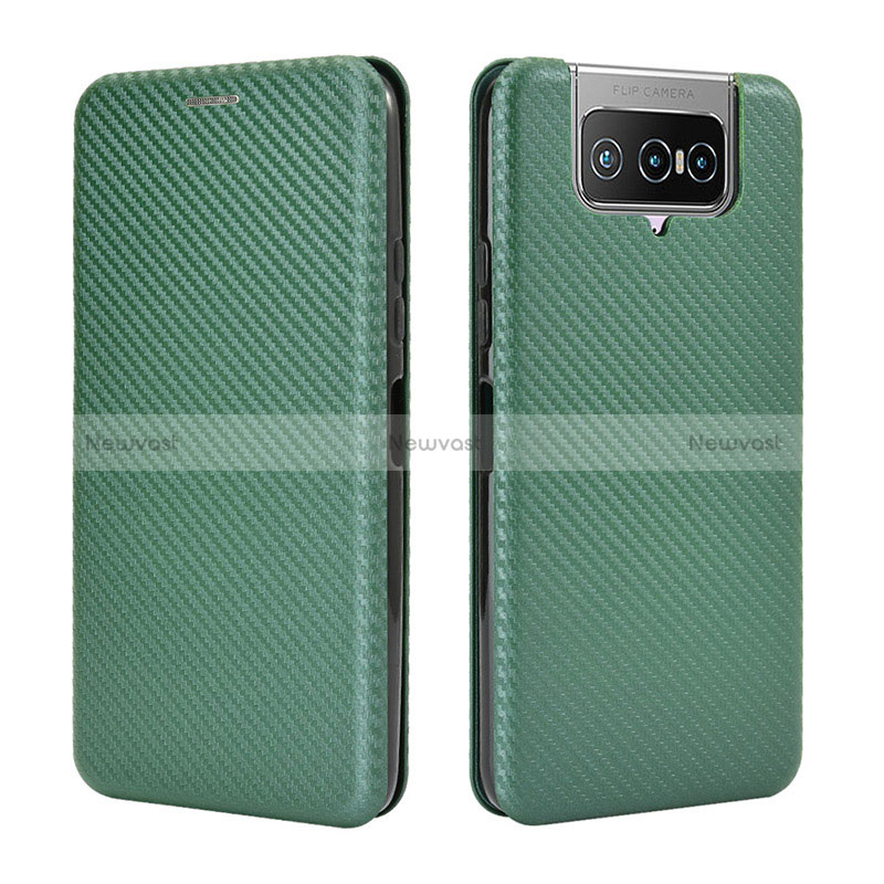 Leather Case Stands Flip Cover Holder L02Z for Asus Zenfone 7 ZS670KS Green