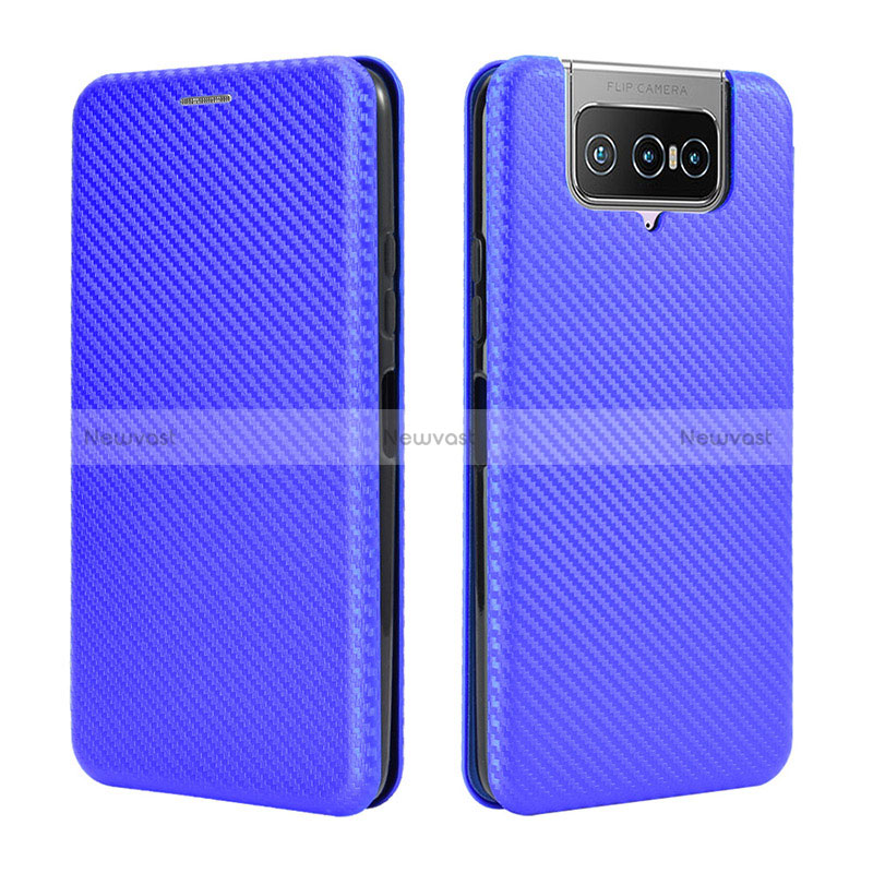 Leather Case Stands Flip Cover Holder L02Z for Asus ZenFone 8 Flip ZS672KS Blue