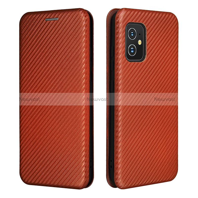 Leather Case Stands Flip Cover Holder L02Z for Asus Zenfone 8 ZS590KS Brown