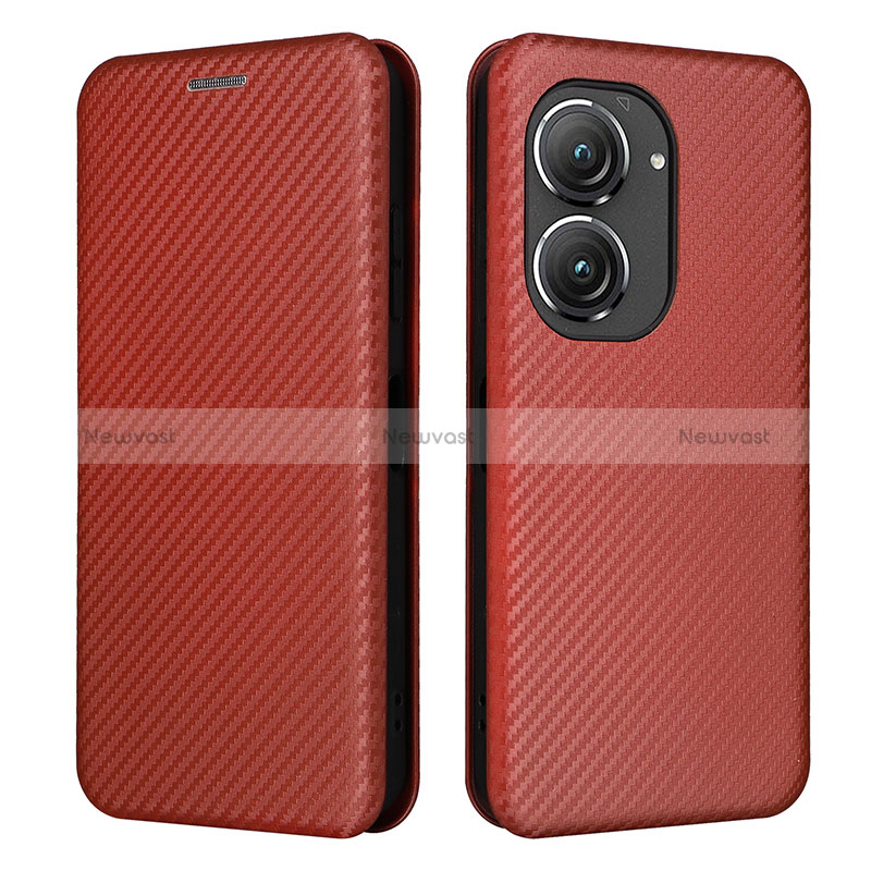 Leather Case Stands Flip Cover Holder L02Z for Asus Zenfone 9 Brown