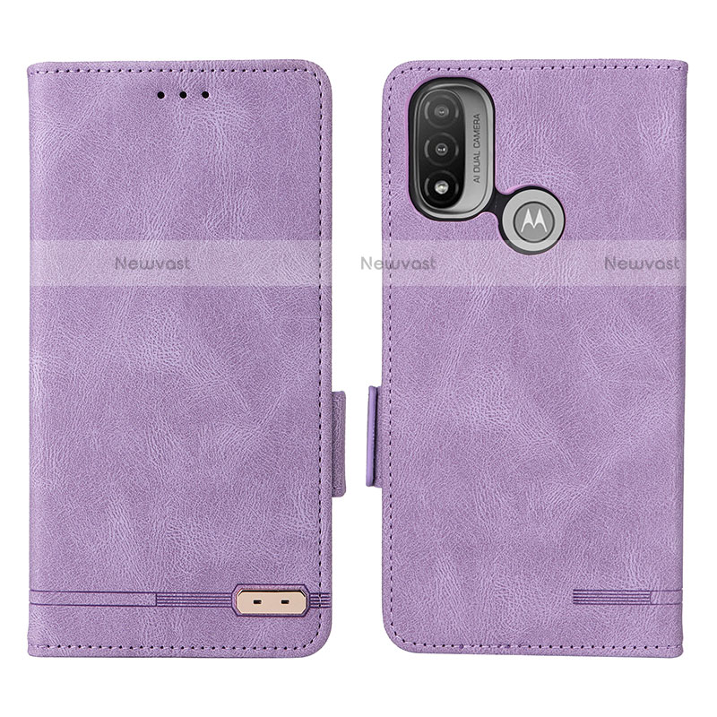 Leather Case Stands Flip Cover Holder L02Z for Motorola Moto E30 Purple