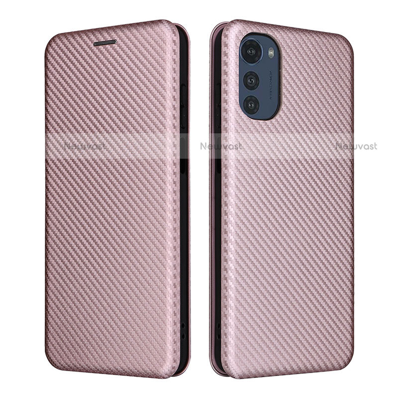 Leather Case Stands Flip Cover Holder L02Z for Motorola Moto E32 Rose Gold