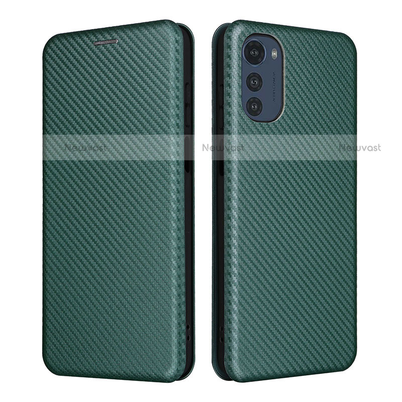 Leather Case Stands Flip Cover Holder L02Z for Motorola Moto E32s Green