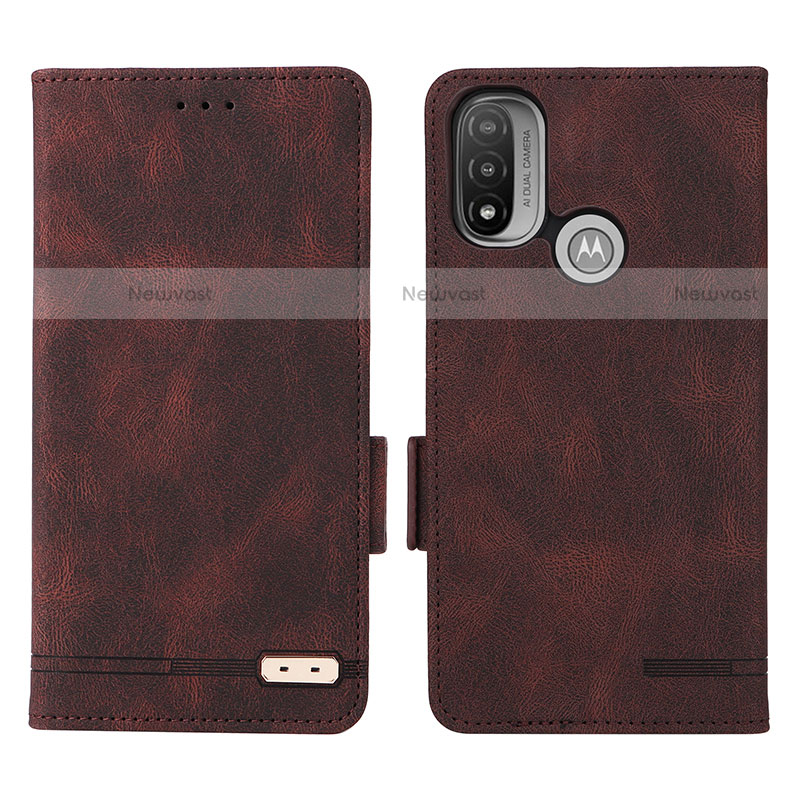 Leather Case Stands Flip Cover Holder L02Z for Motorola Moto E40 Brown