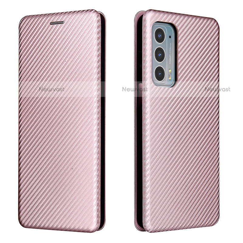 Leather Case Stands Flip Cover Holder L02Z for Motorola Moto Edge 20 5G Rose Gold