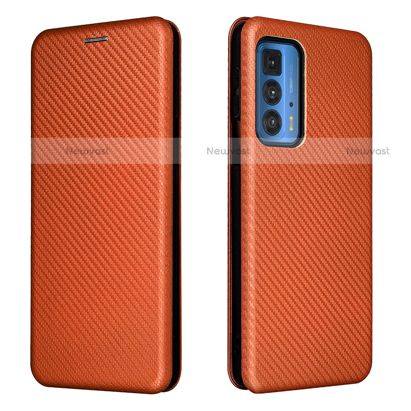 Leather Case Stands Flip Cover Holder L02Z for Motorola Moto Edge 20 Pro 5G Brown