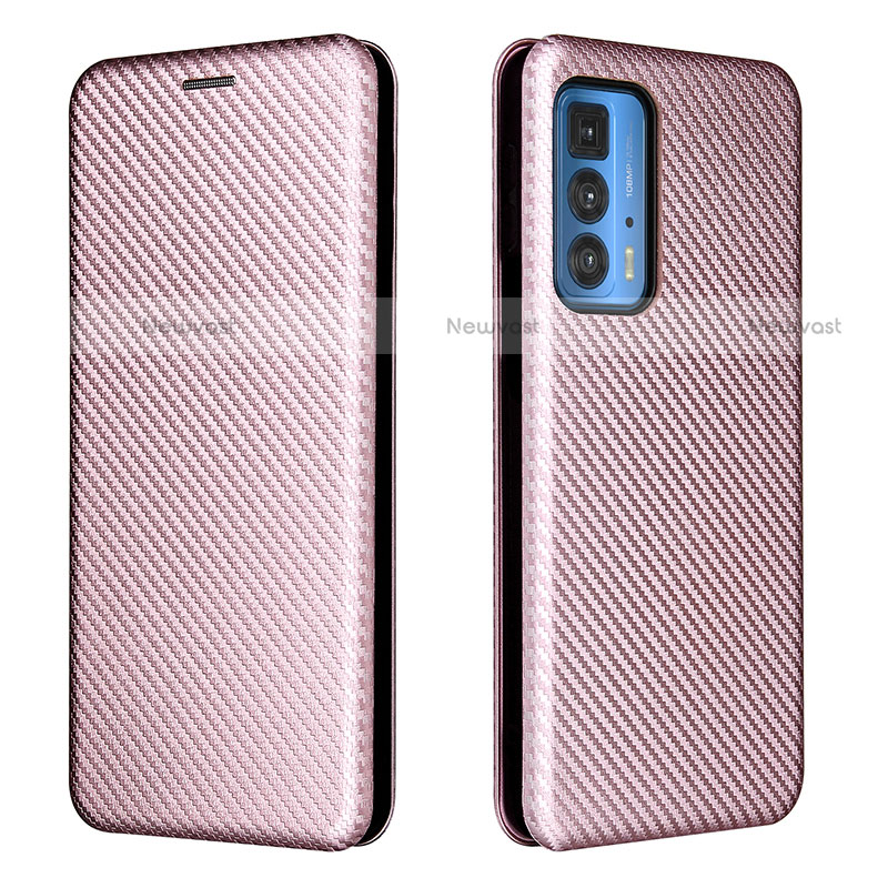 Leather Case Stands Flip Cover Holder L02Z for Motorola Moto Edge 20 Pro 5G Rose Gold