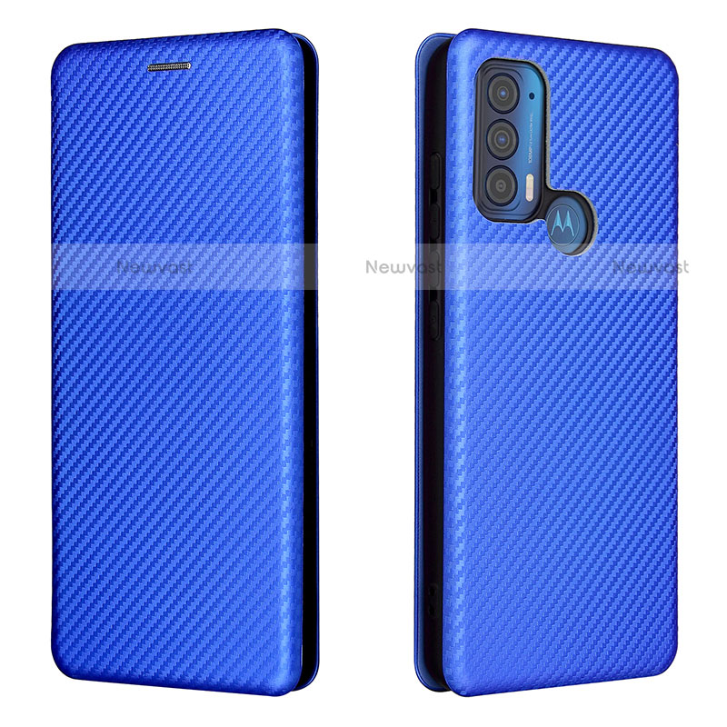 Leather Case Stands Flip Cover Holder L02Z for Motorola Moto Edge (2021) 5G Blue