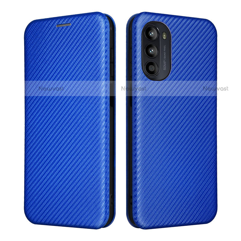 Leather Case Stands Flip Cover Holder L02Z for Motorola Moto Edge (2022) 5G Blue