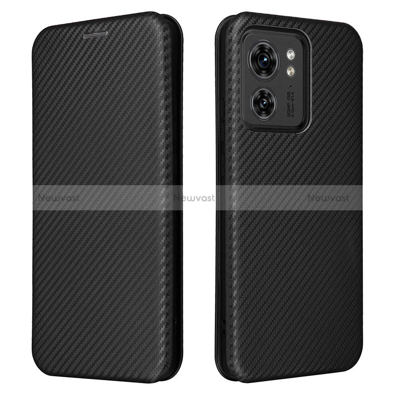 Leather Case Stands Flip Cover Holder L02Z for Motorola Moto Edge (2023) 5G Black