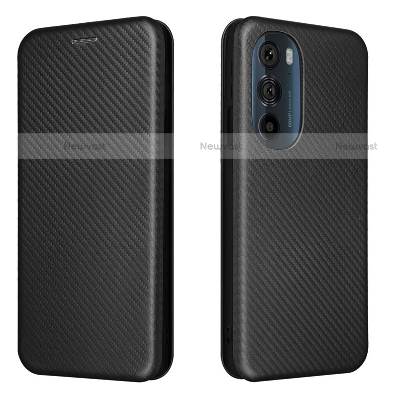Leather Case Stands Flip Cover Holder L02Z for Motorola Moto Edge 30 Pro 5G Black