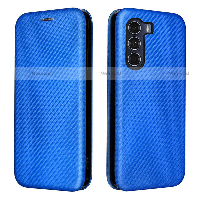 Leather Case Stands Flip Cover Holder L02Z for Motorola Moto G200 5G Blue