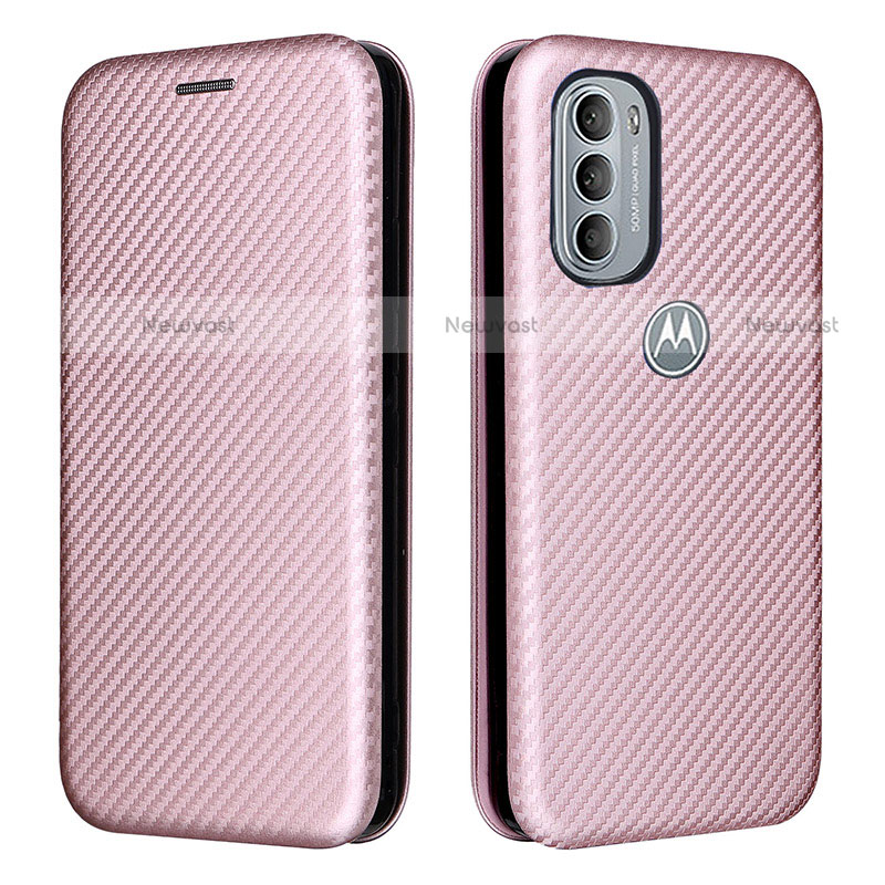 Leather Case Stands Flip Cover Holder L02Z for Motorola Moto G31 Rose Gold