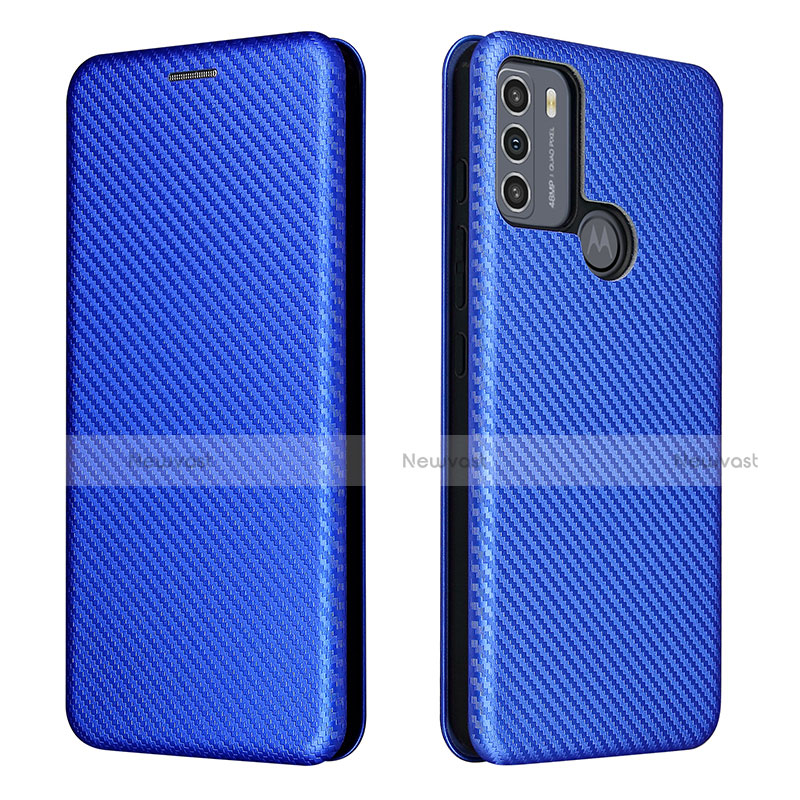 Leather Case Stands Flip Cover Holder L02Z for Motorola Moto G50 Blue