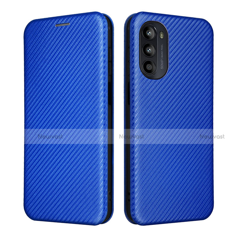 Leather Case Stands Flip Cover Holder L02Z for Motorola MOTO G52 Blue