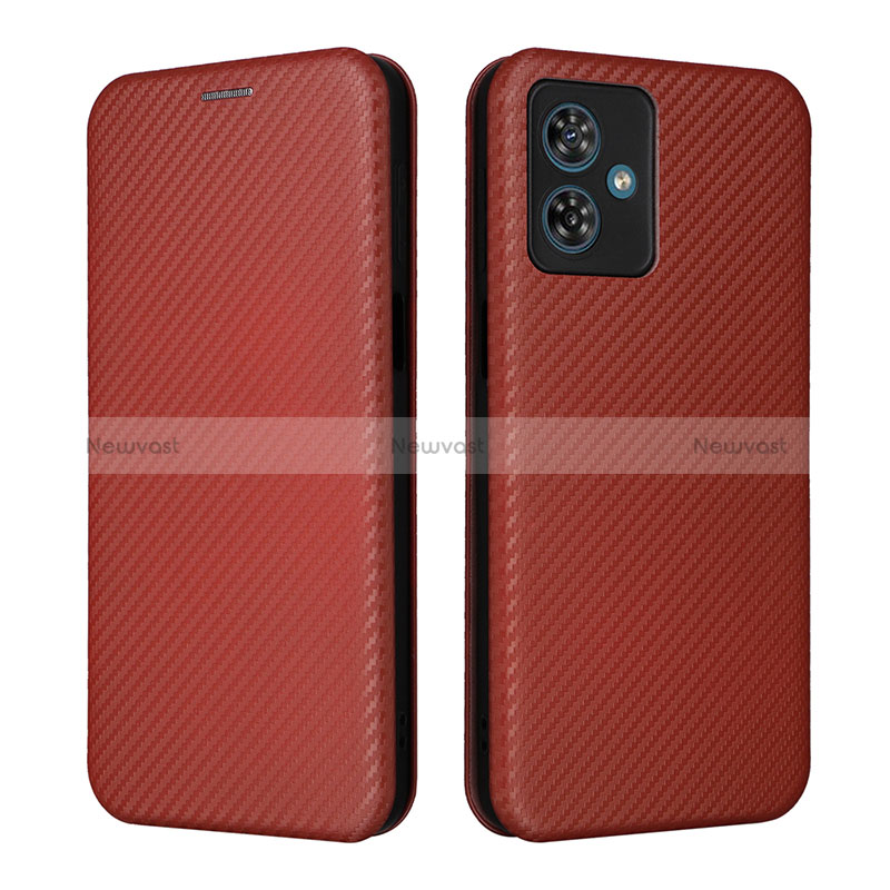 Leather Case Stands Flip Cover Holder L02Z for Motorola Moto G54 5G Brown