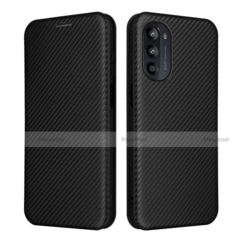 Leather Case Stands Flip Cover Holder L02Z for Motorola Moto G71s 5G Black