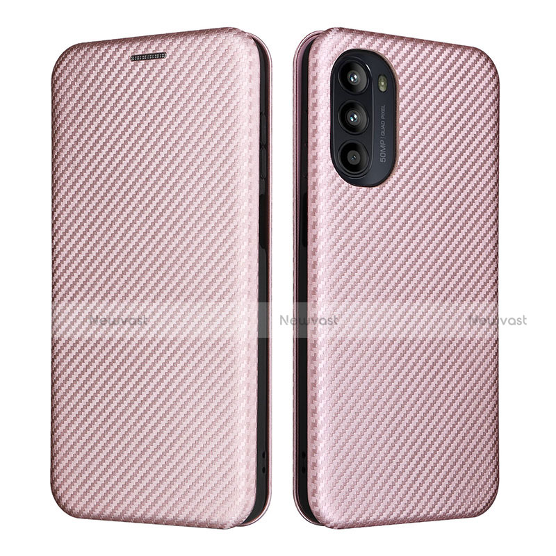 Leather Case Stands Flip Cover Holder L02Z for Motorola Moto G71s 5G Rose Gold