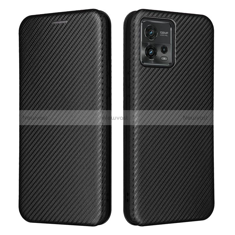 Leather Case Stands Flip Cover Holder L02Z for Motorola Moto G72 Black