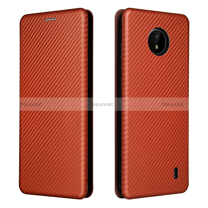 Leather Case Stands Flip Cover Holder L02Z for Nokia C10 Brown