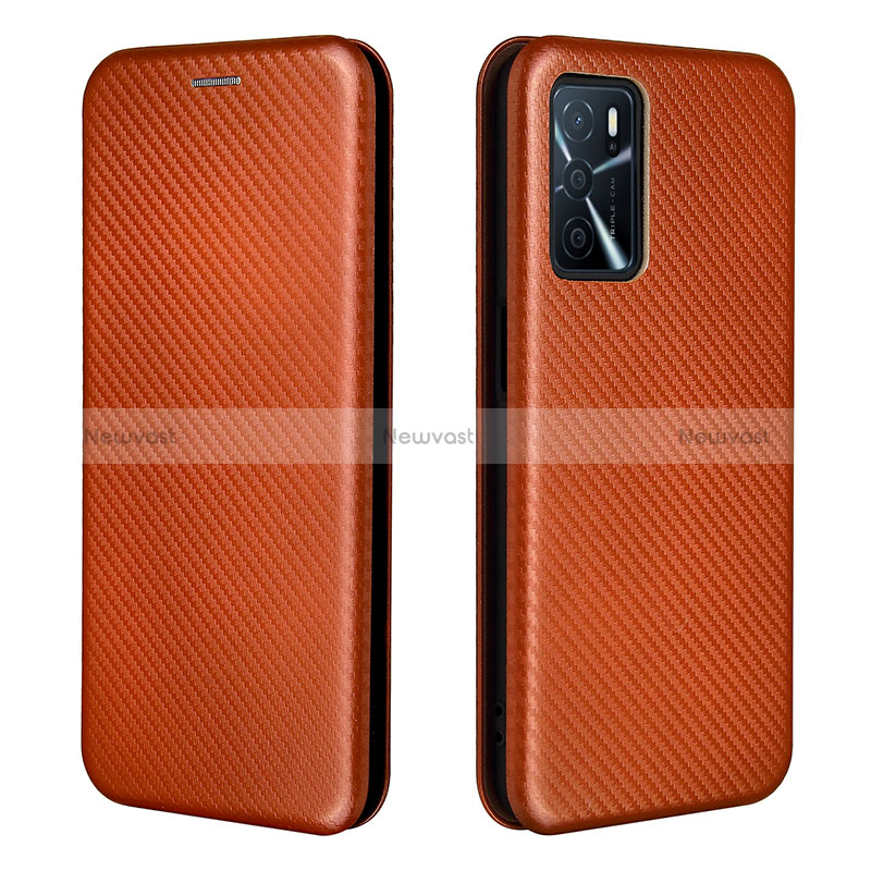 Leather Case Stands Flip Cover Holder L02Z for Oppo A16 Brown