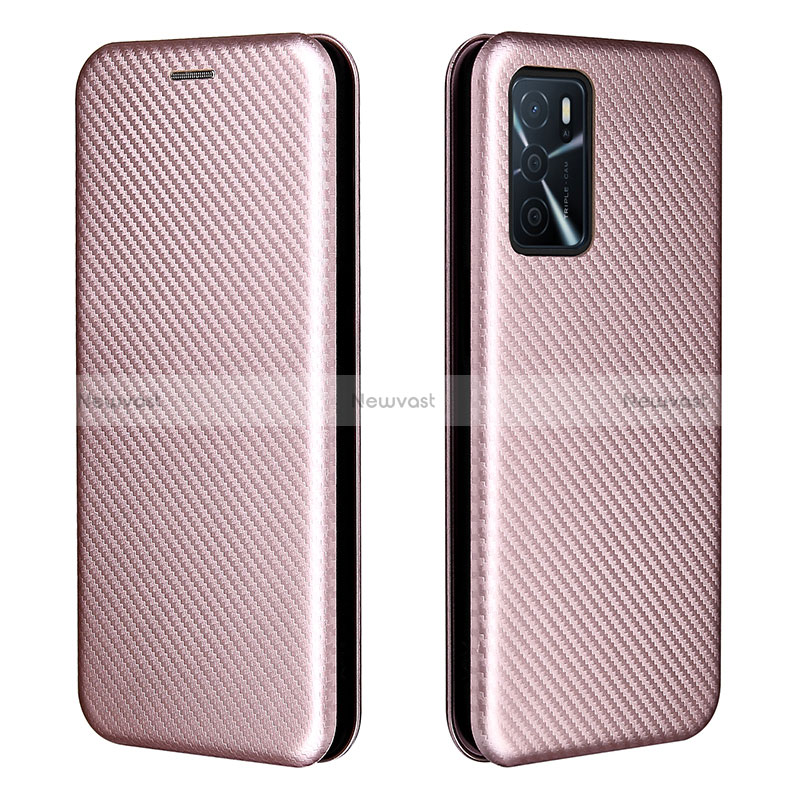 Leather Case Stands Flip Cover Holder L02Z for Oppo A16 Rose Gold