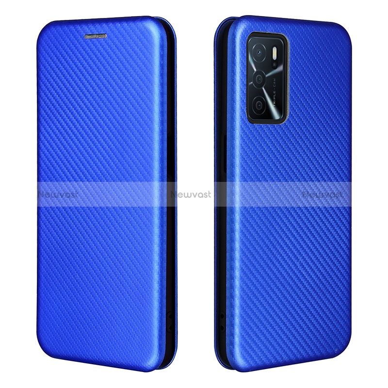 Leather Case Stands Flip Cover Holder L02Z for Oppo A16s Blue